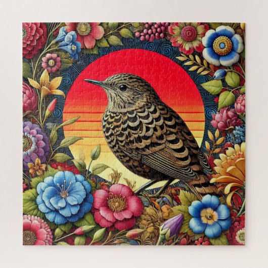 Vogel unter farbenfrohen Blumen Puzzle (Vertikal)