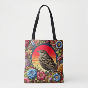 Vogel unter farbenfrohen Blumen Tasche