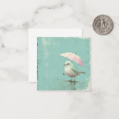 Vögel unter Regenschirmen: Gemütliche Grüße Mitteilungskarte (Vorderseite/Rückseite Beispiel)