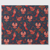 Vögel verzauberter Wälder Weihnachtsgeburt rot Geschenkpapier (Flach)