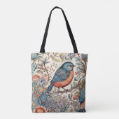 Vogel, Vintag skandinavisches Stoffdesign Tasche (Rückseite)