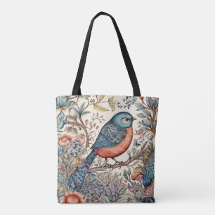 Vogel, Vintag skandinavisches Stoffdesign Tasche
