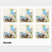 Vögel Vintager Cartoon in einem Nest Quadratischer Aufkleber (Blatt)