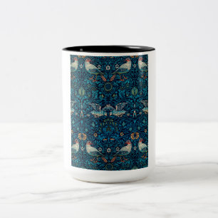 Vögel (Vintages Blumenmuster) (von William Morris) Zweifarbige Tasse