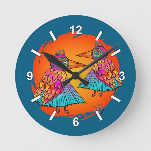 Vögel voller Farbe Runde Wanduhr (Vorderseite)