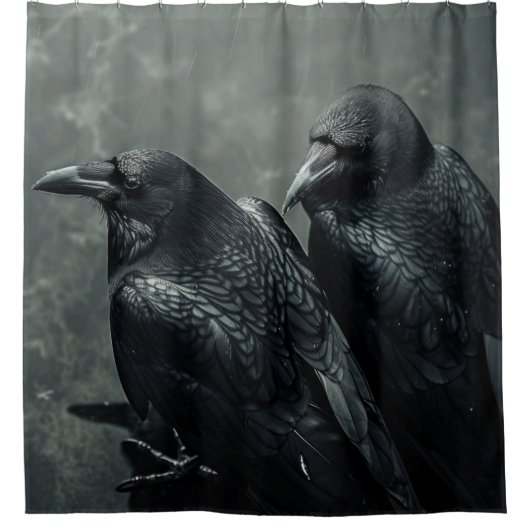Vögel von Feather Pair of Crows, Ravens Duschvorhang (Vorderseite)
