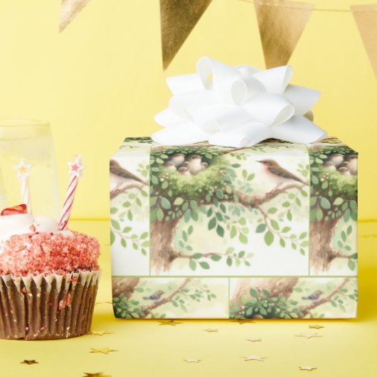 Vögel von Kleinkindern in Nest Geschenkpapier (Geburtstagsparty)