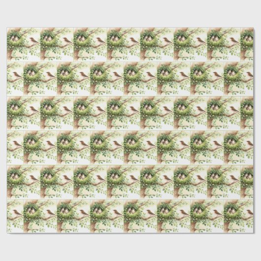 Vögel von Kleinkindern in Nest Geschenkpapier (Flach)