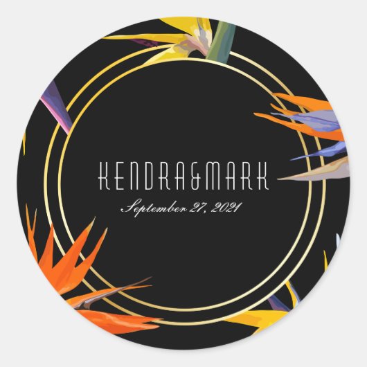 Vögel von Paradies florale Hochzeitsticker Runder Aufkleber (Vorderseite)