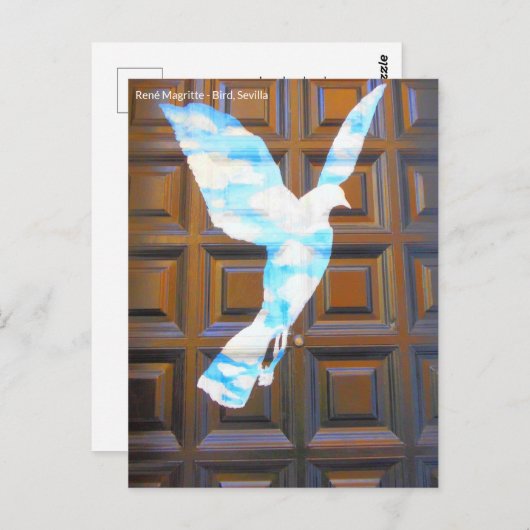 Vogel von René Magritte an Tür in Sevilla Postkarte (Vorne/Hinten)