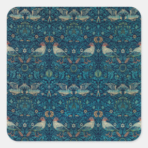 Vogel von William Morris, Vintage-Garten-Textilkun Quadratischer Aufkleber