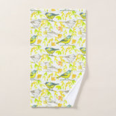 Vögel Wasserfarbene Blätter Gelb Badhandtuch Set (Handtuch)