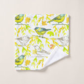 Vögel Wasserfarbene Blätter Gelb Badhandtuch Set (Waschlappen)