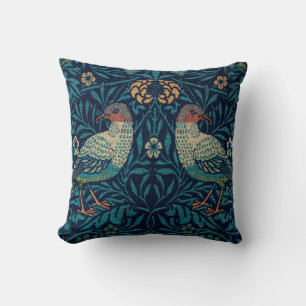Vögel William Morris. Blaues Tier im Vintage-Muste Kissen