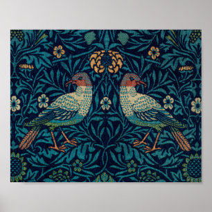 Vögel William Morris. Blaues Tier im Vintage-Muste Poster