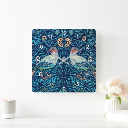 Vögel, William Morris Quadratische Wanduhr (Zuhause)