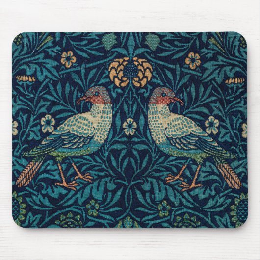 Vögel William Morris. Vintages Blaues Tier Mousepad (Vorne)
