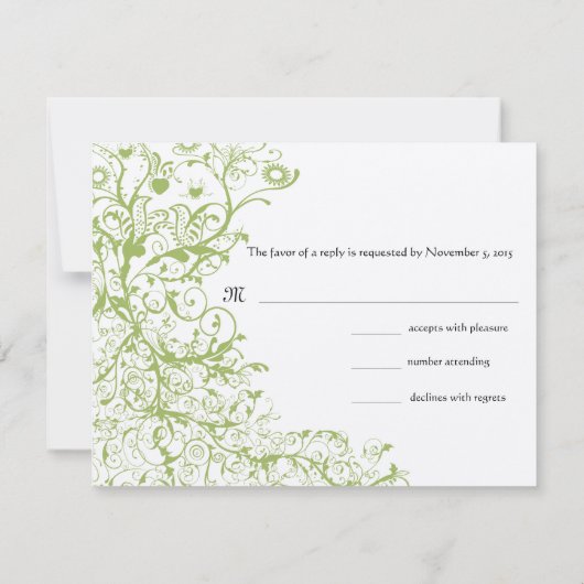 Vögel & Wirbel Hochzeit RSVP Grüne Hydrangea #31 Karte (Rückseite)