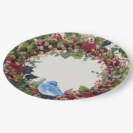 Vogel & Wreath Party Plate Pappteller (Schrägansicht)
