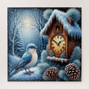 Vogel, Zapfen und Holzuhr Puzzle