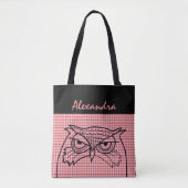 Vogel Zeichnend Cool rosa Tartan Modernes Monogram Tasche (Vorderseite)