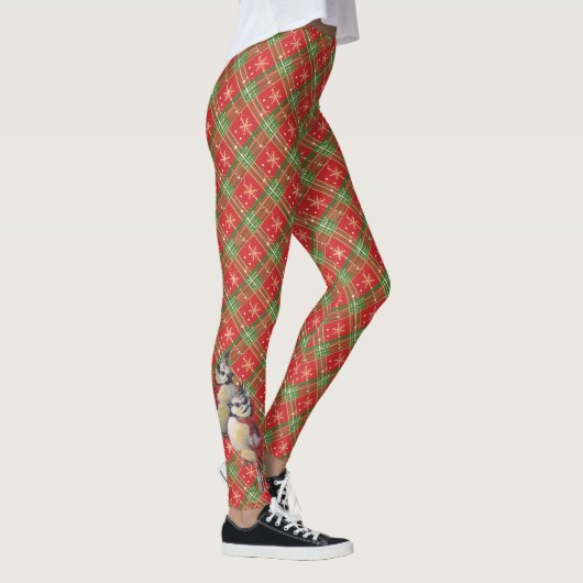 Vögel zu Weihnachten Kariert Leggings (Rechts)