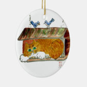 Vogel-Zufuhr und orange Tiger-Katze Keramik Ornament (Rechts)
