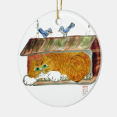 Vogel-Zufuhr und orange Tiger-Katze Keramik Ornament (Links)