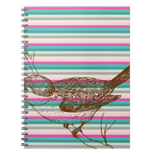Vogel Zweig Tiere Natur farbenfrohes Muster Kunst Notizblock