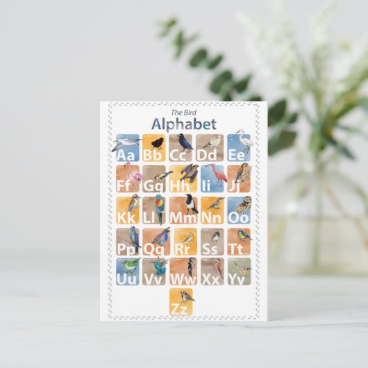 Vogelalphabet Postkarte (Stehend Vorderseite)