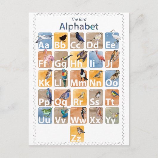 Vogelalphabet Postkarte (Vorderseite)