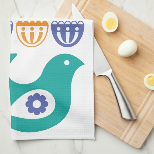 Vogelarten, Fische und Blume Geschirrtuch (Viertel Falte)