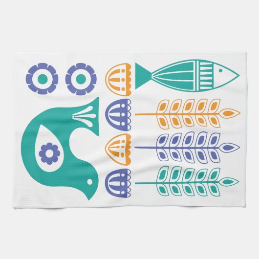 Vogelarten, Fische und Blume Geschirrtuch (Horizontal)