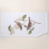 Vogelarten mit Weißwurmblättern, Audubon mit Blume Strandtuch (Vorderseite)