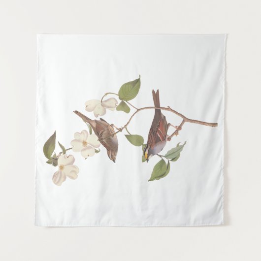 Vogelarten mit Weißwurmblättern, Audubon mit Blume Wandteppich (Vorderseite)