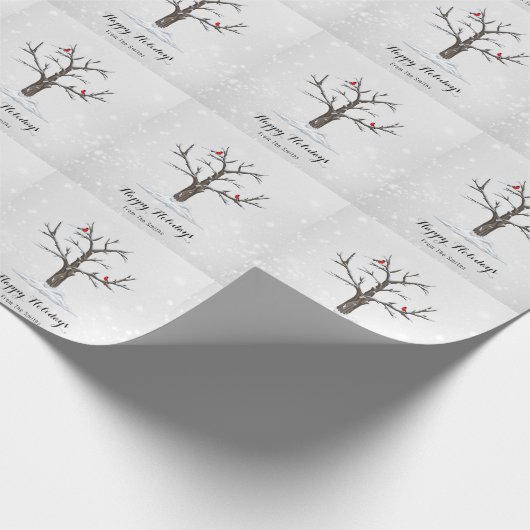 Vogelarten von Rotem Kardinal auf Schneebaumen Geschenkpapier (Ecke)