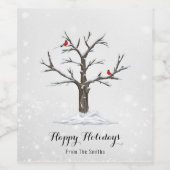 Vogelarten von Rotem Kardinal auf Schneebaumen Weinetikett (Einzelnes Label)