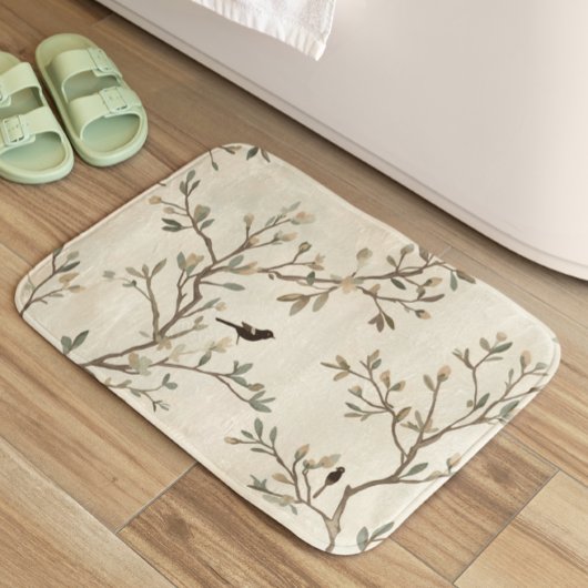Vogelast Wasserfarbe Beige Naturmalerei Badematte