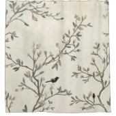 Vogelast Wasserfarbe Beige Naturmalerei Duschvorhang (Vorderseite)