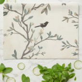 Vogelast Wasserfarbe Beige Naturmalerei Geschirrtuch (Gefaltet)