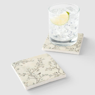 Vogelast Wasserfarbe Beige Naturmalerei Steinuntersetzer