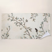 Vogelast Wasserfarbe Beige Naturmalerei Strandtuch (Vorderseite)