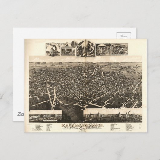 Vogelaugenblick von Kalamazoo, Michigan (1883) Postkarte (Vorne/Hinten)