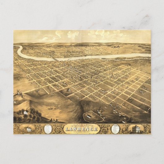 Vogelaugenblick von Lawrence, Kansas (1869) Postkarte (Vorderseite)