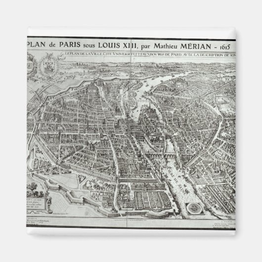 Vogelaugenplan von Paris, 1615 Magnet (Vorne)
