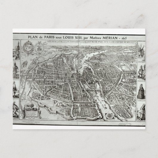 Vogelaugenplan von Paris, 1615 Postkarte (Vorderseite)