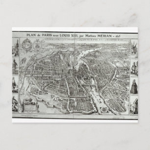 Vogelaugenplan von Paris, 1615 Postkarte