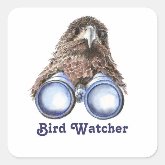 Vogelbeobachter beobachten Sie die Aquarellfärbung Quadratischer Aufkleber (Vorderseite)