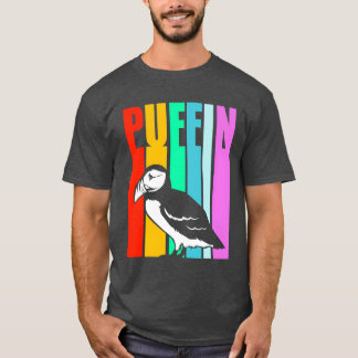 Vogelbeobachter Ornithologe Retro Colorful Puffin T-Shirt