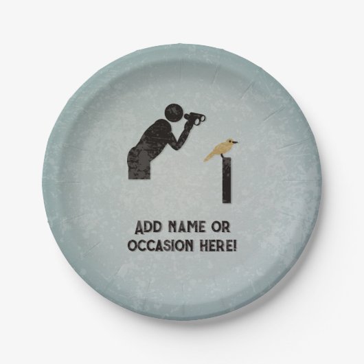 Vogelbeobachter und Ferngläser - sein Name oder se Pappteller (Vorderseite)